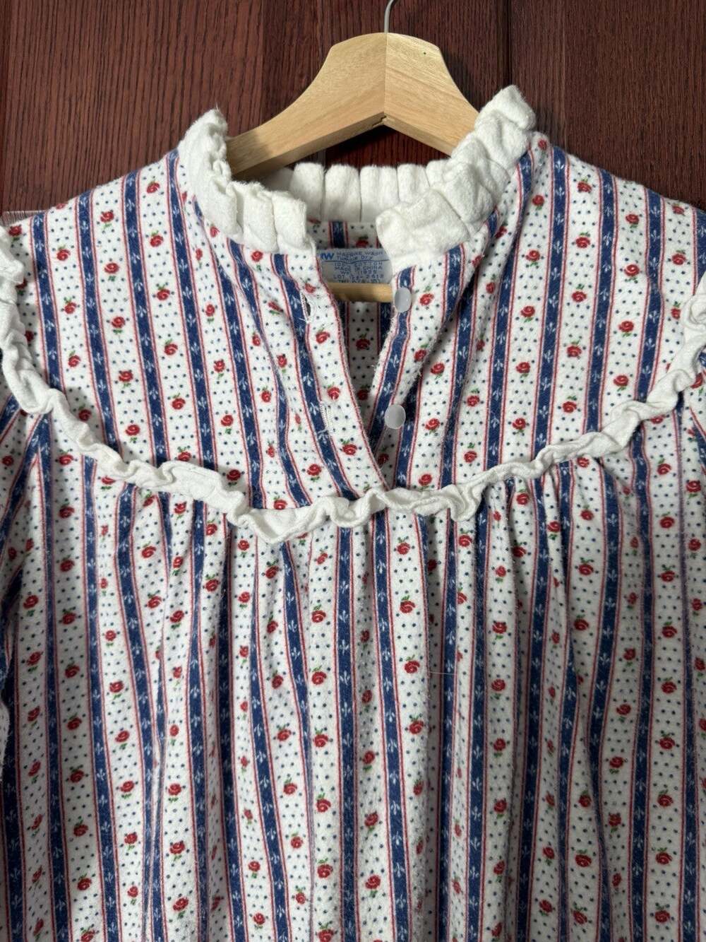 Lanz of Salzburg 100% Cotton Flannel Nightgown Ruffle Rose Print